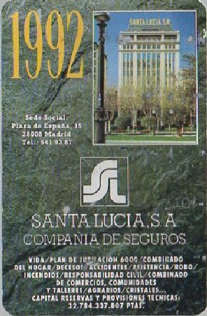 CALENDARIO SANTA LUCÍA S.A  AÑO 1992