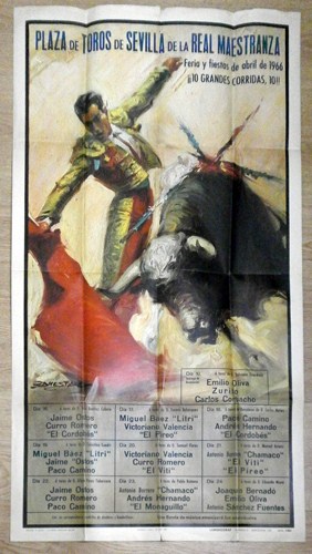 CARTEL PLAZA DE TOROS FERIA DE SEVILLA 1966, C. ROMERO, J. OSTOS, EL CORDOBES …