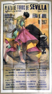 CARTEL PLAZA DE TOROS FERIA DE SEVILLA 1967. LITRI, ORDOÑEZ, CURRO ROMERO, J. OSTOS, EL CORDOBES…