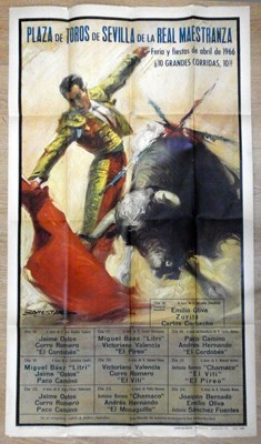 CARTEL PLAZA DE TOROS FERIA DE SEVILLA 1966, C. ROMERO, J. OSTOS, EL CORDOBES ..