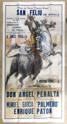 CARTEL PLAZA DE TOROS DE SAN FELIU DE GUIXOLS AGOSTO 1970.