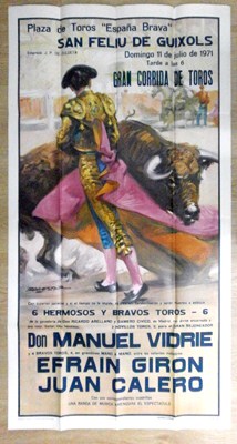 CARTEL PLAZA DE TOROS DE SAN FELIU DE GUIXOLS JULIO 1971.