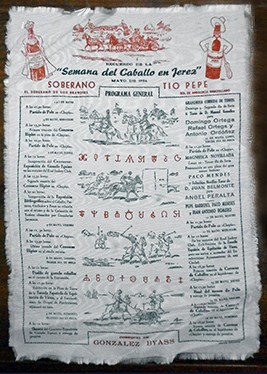 CARTEL EN SEDA RECUERDO DE LA SEMANA DEL CABALLO EN JEREZ MAYO 1954. GRANDIOSA CORRIDA DE TOROS.