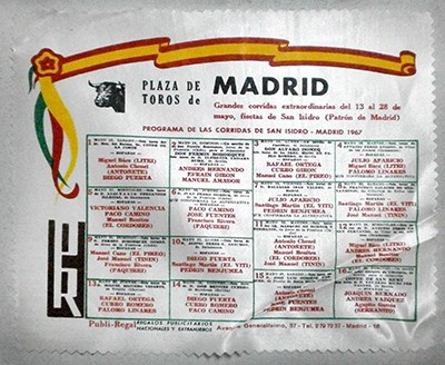 CARTEL PEQUEÑO PLAZA DE TOROS DE MADRID, FIESTAS DE SAN ISIDRO 1967.