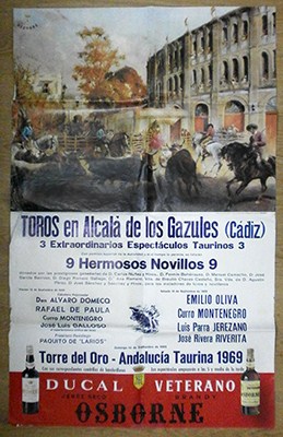 CARTEL DE TOROS EN PAPEL. PLAZA DE TOROS ALCALA DE LOS GAZULES SEPTIEMBRE 1969.