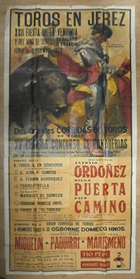 CARTEL DE TOROS EN PAPEL. PLAZA DE TOROS DE JEREZ, XXII FIESTA DE LA VENDIMIA SEPTIEMBRE 1969.
