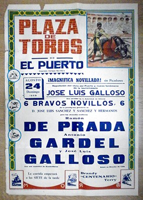CARTEL DE TOROS EN PAPEL. PLAZA DE TOROS DE EL PUERTO. 24 AGOSTO 1969.