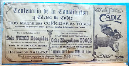 CENTENARIO DE LA CONSTITUCION Y CORTES DE CADIZ - PLAZA DE TOROS DE CADIZ 1912, TIPOGRAFÍA LA GADITANA.