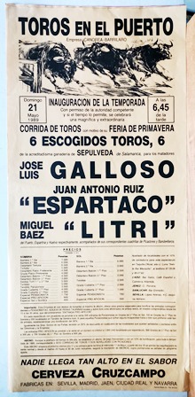 CARTEL - PLAZA DE TOROS DEL PUERTO DE SANTA MARIA 21 MAYO 1989