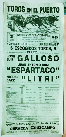 CARTEL - PLAZA DE TOROS DEL PUERTO DE SANTA MARIA 21 MAYO 1989