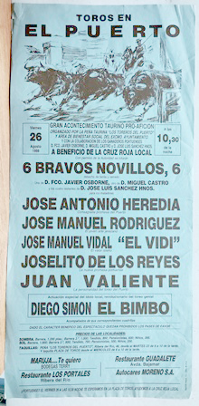 CARTEL - TOROS EN EL PUERTO   26 DE AGOSTO 1988