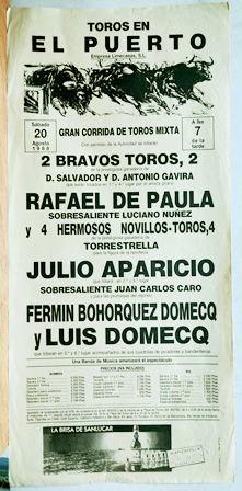 CARTEL - TOROS EN EL PUERTO   20 DE AGOSTO 1988