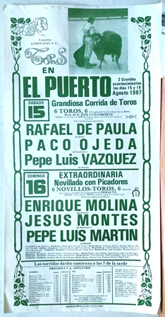 CARTEL - TOROS EN EL PUERTO 15 Y 16 DE AGOSTO DE 1987