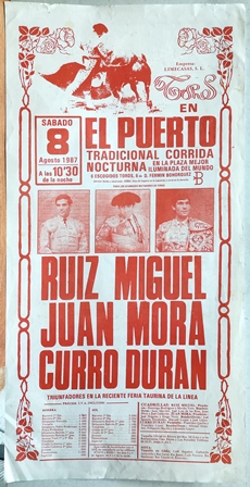 CARTEL - TOROS EN EL PUERTO 8 DE AGOSTO DE 1987 TRADICIONAL CORRIDA NOCTURNA