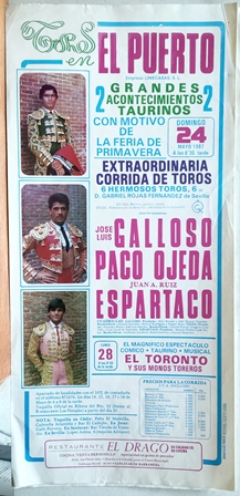 CARTEL - TOROS EN EL PUERTO FERIA DE PRIMAVERA DOMINGO 24 DE AGOSTO 1987