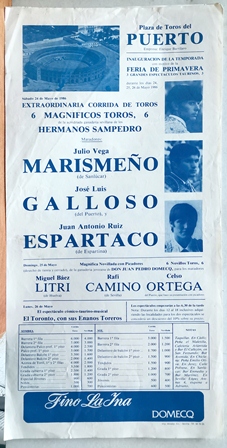 CARTEL - PLAZA DE TOROS DEL PUERTO INAUGURACION DE LA TEMPORADA 24 DE MAYO DE 1986