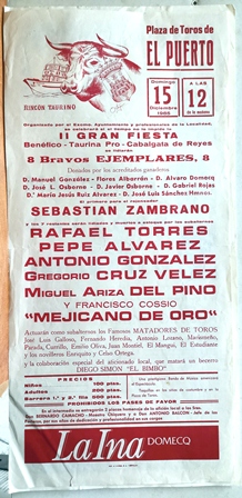 CARTEL - PLAZA DE TOROS DE EL PUERTO DOMINGO 15 DE DICIEMBRE 1985