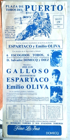 CARTEL - PLAZA DE TOROS DEL PUERTO MAYO 19 DOMINGO 1985