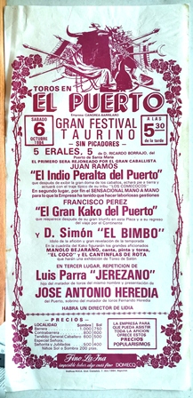 CARTEL - TOROS EN EL PUERTO GRAN FIESTA TAURINA SABADO 6 DE OCTUBRE DE 1984