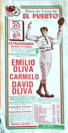 CARTEL - PLAZA DE TOROS DE EL PUERTO DOMINGO 30 DE SEPTIEMBRE DE 1984