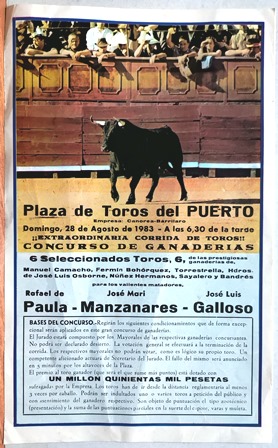 CARTEL - PLAZA DE TOROS DEL PUERTO DOMINGO 28 DE AGOSTO DE 1983