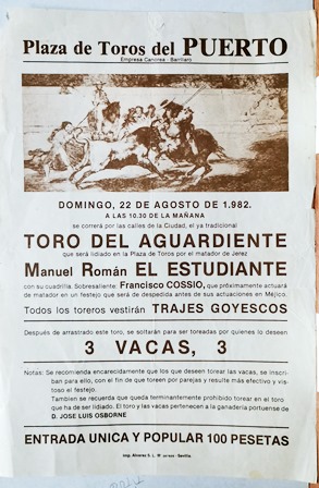 CARTEL - PLAZA DE TOROS DEL PUERTO DOMINGO 22 DE AGOSTO DE 1982