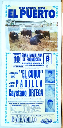 CARTEL - TOROS EN EL PUERTO GRAN NOVILLADA DE PROMOCION 10 DE ABRIL DE 1988