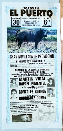 CARTEL - TOROS EN EL PUERTO GRAN NOVILLADA DE PROMOCION 30 DE ABRIL DE 1988