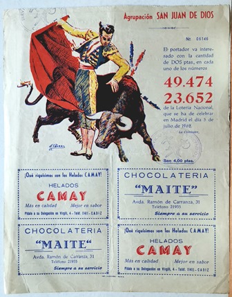 PARTICIPACION LOTERIA NACIONAL 5 DE JULIO DE 1962 AGRUPACION SAN JUAN DE DIOS