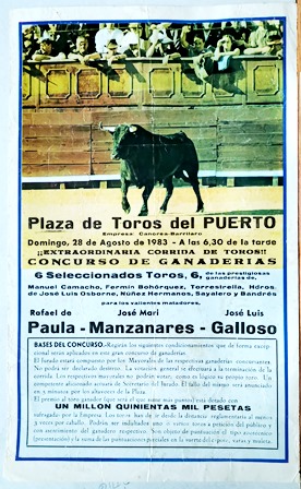 CARTEL - PLAZA DE TOROS DEL PUERTO DOMINGO 28 DE AGOSTO DE 1983 CONCURSO DE GANADERIAS