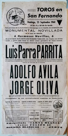 CARTEL - TOROS EN SAN FERNANDO MONUMENTAL NOVILLADA DOMINGO 125 DE SEPTIEMBRE DE 1960
