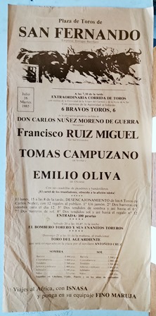 CARTEL - PLAZA DE TOROS DE SAN FERNANDO MARTES 16 JULIO 1985