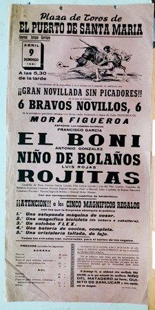CARTEL - PLAZA DE TOROS EL PUERTO DE SANTA MARIA DOMINGO 9 DE ABRIL DE 1961