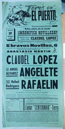 CARTEL - TOROS EN EL PUERTO DOMINGO 19 DE AGOSTO DE 1962 MAGNIFICA NOVILLADA