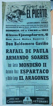 CARTEL - TOROS EN EL PUERTO DOMINGO 20 DE ENERO DE 1963 ACONTECIMIENTO TAURINO