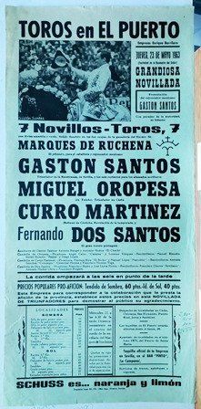 CARTEL - TOROS EN EL PUERTO JUEVES 23 DE MAYO DE 1963 GRANDIOSA NOVILLADA