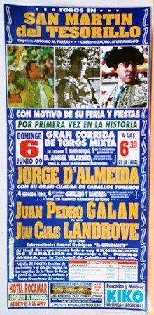 CARTEL - TOROS EN SAN MARTIN DEL TESORILLO DOMINGO 6 JUNIO 1999