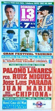 CARTEL - GRAN FESTIVAL TAURINO A BENEFICIO DEL RINCON TAURINO - DOMINGO 13 JULIO 1997
