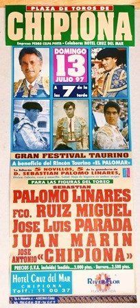 CARTEL - PLAZA DE TOROS DE CHIPIONA DOMIGO 13 JULIO 1997 GRAN FESTIVAL TAURINO