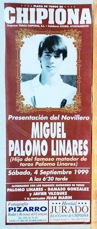 CARTEL - PLAZA DE TOROS DE CHIPIONA MIGUEL PALOMO LINARES SABADO 4 SEPTIEMBRE 1999