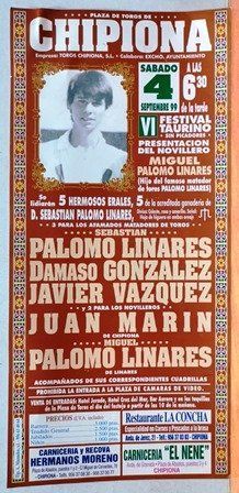 CARTEL - PLAZA DE TOROS DE CHIPIONA VI FESTIVAL TAURINO SABADO 4 SEPTIEMBRE 1999.