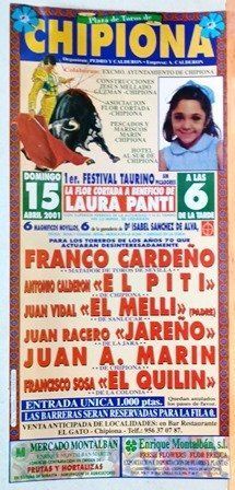 CARTEL - PLAZA DE TOROS DE CHIPIONA I FESTIVAL TAURINO DOMIGO 15 ABRIL 2001