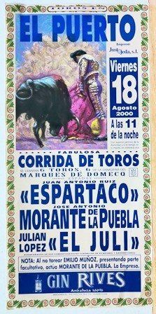CARTEL EL PUERTO FABULOSA CORRIDA DE TOROS VIERNES 18 AGOSTO 2000