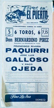 CARTEL TOROS EN EL PUERTO EXTRAORDINARIA CORRIDA DOMINGO 5 AGOSTO 1984