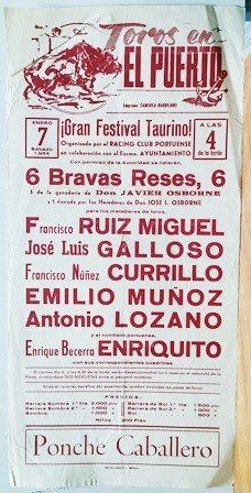 CARTEL TOROS EN EL PUERTO GRAN FESTIVAL TAURINO SABADO 7 ENERO 1984