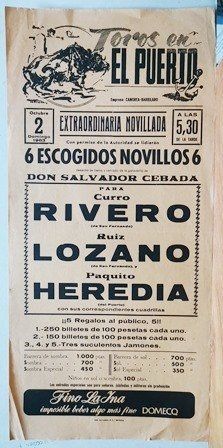CARTEL - TOROS EN EL PUERTO EXTRAORDINARIA NOVILLADA DOMINGO 2 OCTUBRE 1983