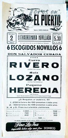 CARTEL - TOROS EN EL PUERTO EXTRAORDINARIA NOVILLADA DOMINGO 2 OCTUBRE 1983