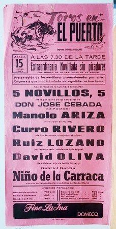 CARTEL - TOROS EN EL PUERTO EXTRAORDINARIA NOVILLADA LUNES 15 AGOSTO 1983