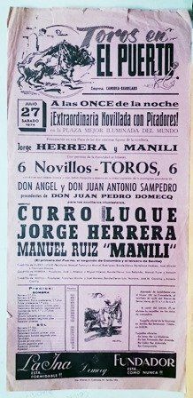 CARTEL - TOROS EN EL PUERTO EXTRAORDINARIA NOVILLADA SABADO 27 JULIO 1974