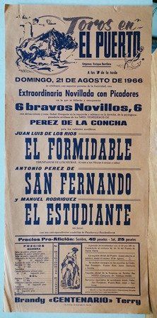 CARTEL - TOROS EN EL PUERTO EXTRAORDINARIA NOVILLADA DOMINGO 21 AGOSTO 1966